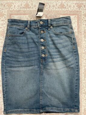 Banana Republic Blue Denim Button-Front Pencil Skirt